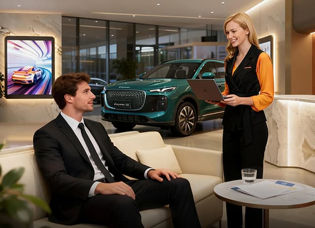 Customer discussing finance in a LEPAS showroom